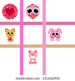 Valentine's Day, cat, bunny, bear, heart,smiley, vector background