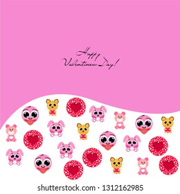 Valentine's Day, cat, bunny, bear, heart,smiley, vector background