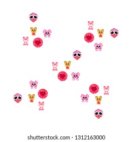 Valentine's Day, cat, bunny, bear, heart,smiley, vector background