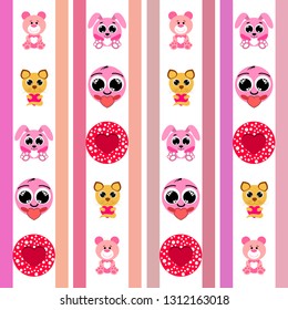 Valentine's Day, cat, bunny, bear, heart,smiley, vector background