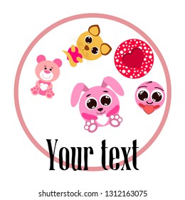 Valentine's Day, cat, bunny, bear, heart,smiley, vector background