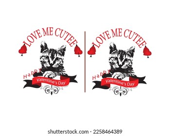 Valentines day cat t shirt design, valentine t shirt. Cutee cat vector design.