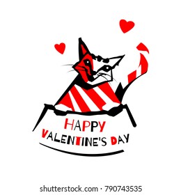 Valentine's Day Cat Vector Illustartion Isolated