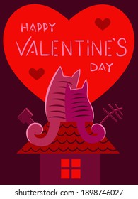 valentine's day. cats in love on the roof. greeting card.