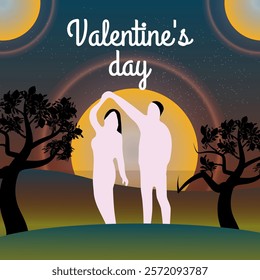 Valentine's day celebration background for couples with happy valentines day saying and vector illustration with beautiful background