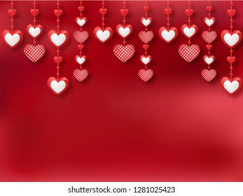 Valentine's day celebration background decorated with hanging heart shapes.