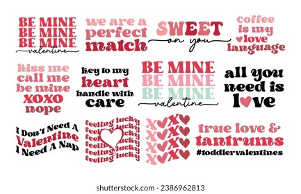 Valentine's Day celebration Be mine quotes retro lettering collection set bundle on white background