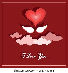 Valentine's day celebration card template vector illustration on romantic dark red background I love you text