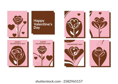 Valentine's Day Celebration Cards: Unique Artistic Templates Featuring Floral Heart Elements for Ads, Labels, and Posters
