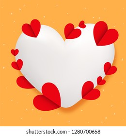 Valentine's Day celebration concept template or greeting card design with illustration of red and white heart shapes.