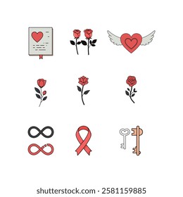 valentine's day celebration invitation card design element icon set illustrations