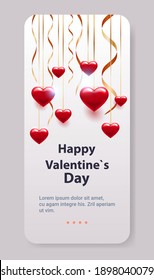 valentines day celebration love banner flyer or greeting card with hearts vertical copy space vector illustration