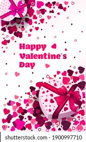 valentines day celebration love banner flyer or greeting card with hearts vertical vector illustration