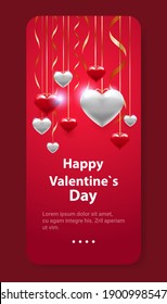 valentines day celebration love banner flyer or greeting card with hearts vertical copy space vector illustration