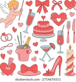 Valentine's Day celebration objects and cupid heart