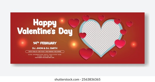 Valentines Day celebration party editable Horizontal web banner, social media cover header and Valentines web banner, Valentine's Day illustration background design