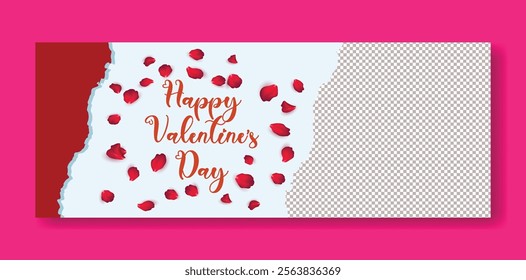 Valentines Day celebration party editable Horizontal web banner, social media cover header and Valentines web banner, Valentine's Day illustration background design