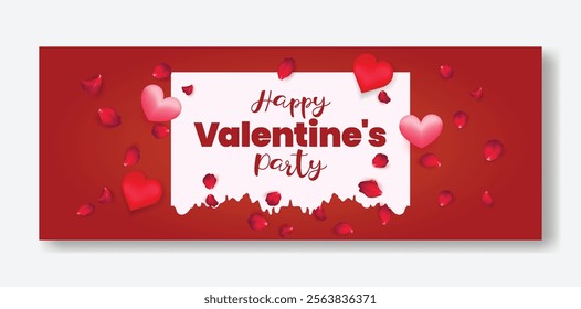 Valentines Day celebration party editable Horizontal web banner, social media cover header and Valentines web banner, Valentine's Day illustration background design