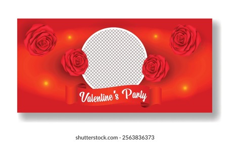 Valentines Day celebration party editable Horizontal web banner, social media cover header and Valentines web banner, Valentine's Day illustration background design