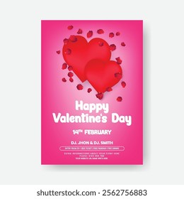 Valentines day celebration party invitation print flyer or poster and 14 February happy valentines day invitation card, romance celebration poster  template