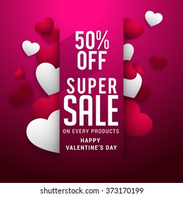 Valentine's Day celebration Poster, Banner design of Big Sale with different discount offer.