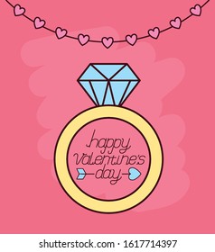 valentines day celebration with ring proposal vector illustration design