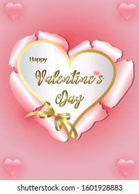 Valentine's Day celebration template, with torn paper effects and golden love ribbons.