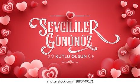 Valentine's Day Celebration (Turkish: Sevgililer Gununuz Kutlu Olsun) Billboard, Greeting Card, Social Media Design, Typography Design