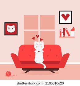 Valentine's day Celebration Vector art of Romantic Composition with Cat in Adobe Illustrator