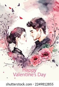 valentine's day celebration vertical greeting cards in watercolor style.