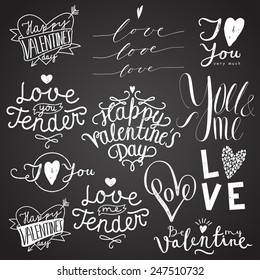 valentines day chalk calligraphy lettering set on black