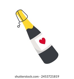 Valentines day champagne. Celebrating love, romantic couple relationship cartoon vector illustration