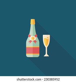 Valentine's day champagne flat icon with long shadow,eps10