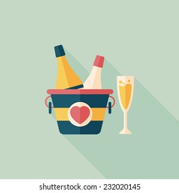 Valentine's day champagne flat icon with long shadow,eps10
