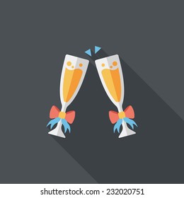 Valentine's day champagne flat icon with long shadow,eps10