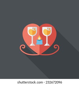 Valentine's day champagne flat icon with long shadow,eps10