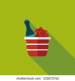 Valentine's day champagne flat icon with long shadow,eps10