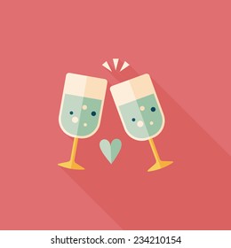 Valentine's day champagne flat icon with long shadow,eps10