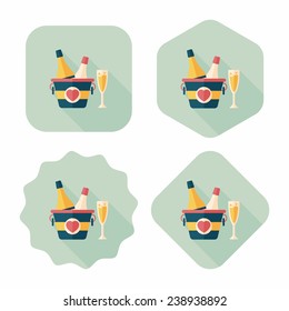 Valentine's day champagne flat icon with long shadow,eps10