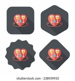 Valentine's day champagne flat icon with long shadow,eps10