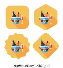 Valentine's day champagne flat icon with long shadow,eps10