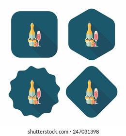 Valentine's day champagne flat icon with long shadow,eps10