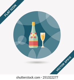 Valentine's day champagne flat icon with long shadow,eps10