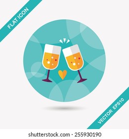 Valentine's day champagne flat icon with long shadow,eps10