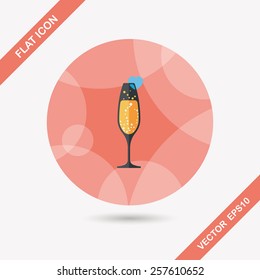Valentine's day champagne flat icon with long shadow,eps10