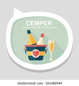 Valentine's day champagne flat icon with long shadow,eps10