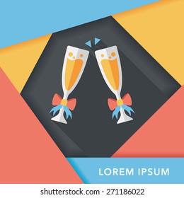 Valentine's day champagne flat icon with long shadow,eps10