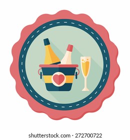 Valentine's day champagne flat icon with long shadow,eps10
