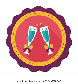 Valentine's day champagne flat icon with long shadow,eps10