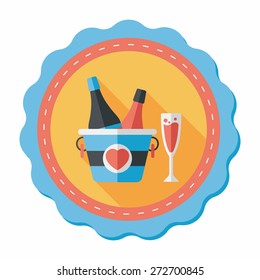 Valentine's day champagne flat icon with long shadow,eps10